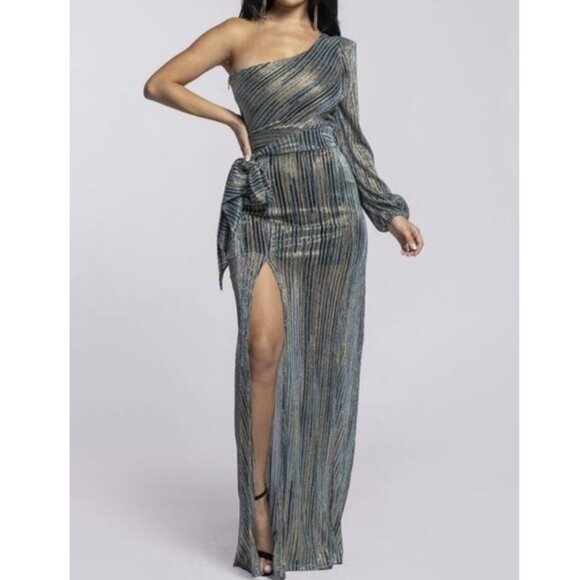 One Shoulder Lurex Formal Dress - Picture 1 of 6